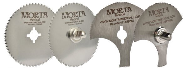 Assortment of Morta Medical's large section and round autopsy saw blades